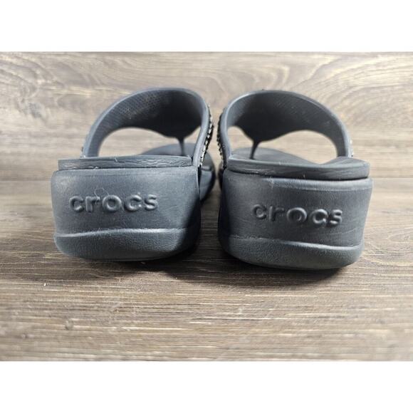 CROCS Women's Size 9 Black Embellished Monterey Diamante Wedge Flip Flop Sandals - Picture 6 of 9